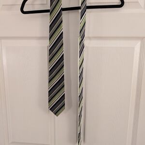 Geoffrey Beene Green and Black Striped Tie 100% Silk